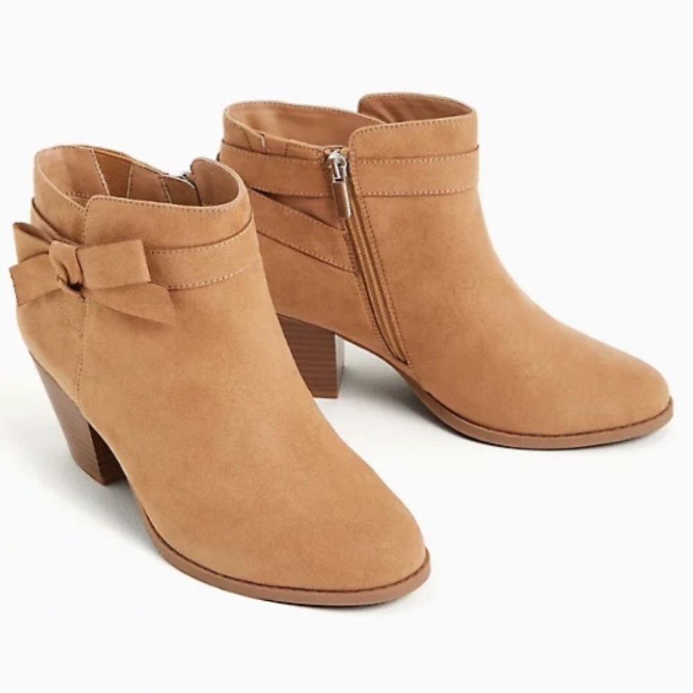 Torrid Beige Faux Suede Side Bow Ankle Bootie - Picture 3 of 16